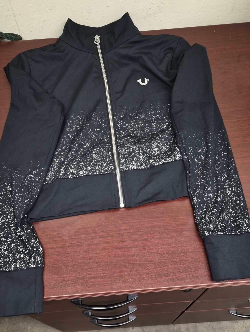 True Religion Black Zip-Front Sparkle Bomber Jacket With Leggings Size S , XS